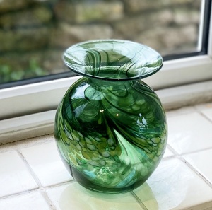 Hand blown green glass art vase